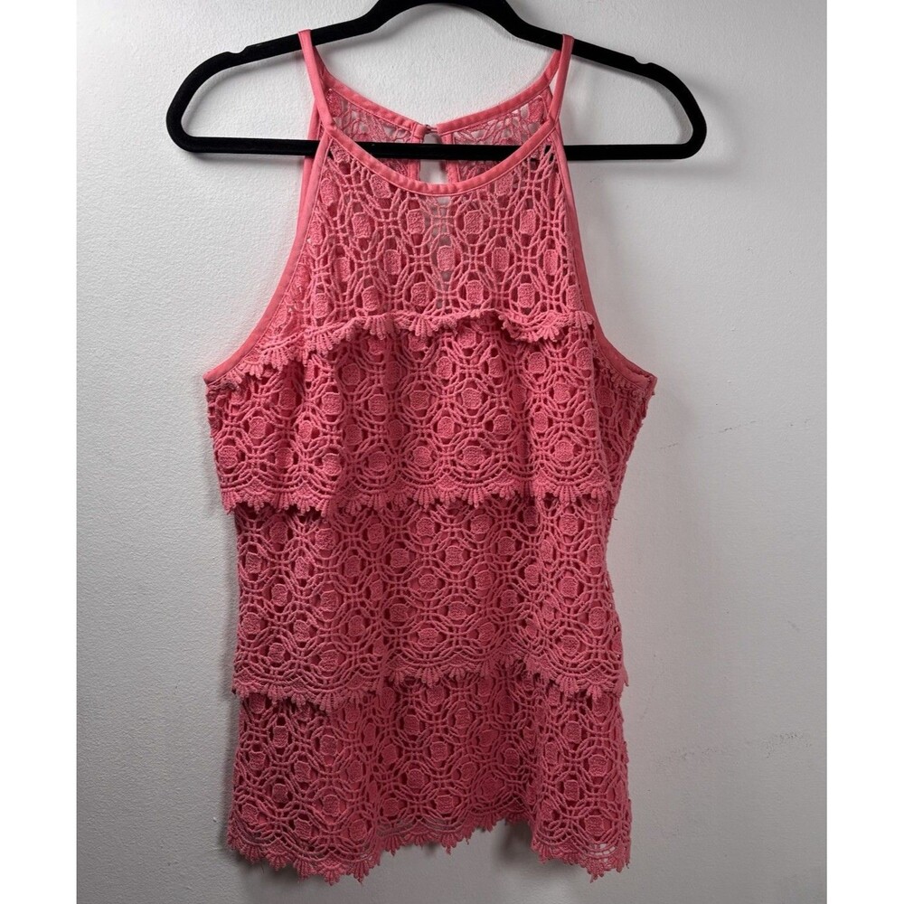 Willi Smith Pink Crochet Lace Mini Dress Floral Openwork Sleeveless Boho L